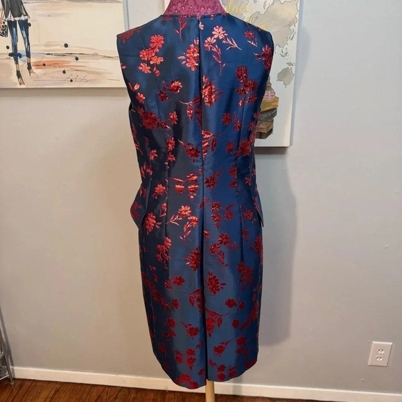 Carolina Herrera Blue Floral Print Knee Length Dress and Jacket Woman Size XL - Picture 3 of 7